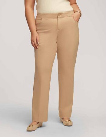 Beige Anne Klein Compression Fly Front Bootleg Pant Plus Size | ZNZMJ83007