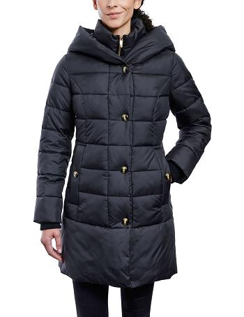 Black Anne Klein Consider It Snap Front Puffer Jacket Outerwear | LNZTR20938