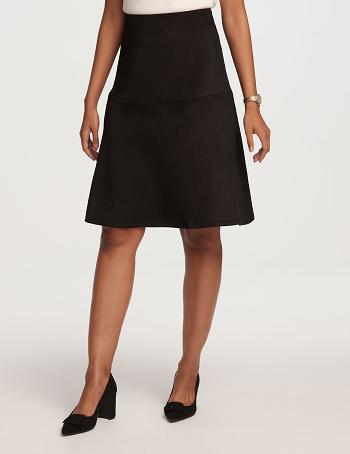 Black Anne Klein Flared Scuba Suede Skirt Bottoms | NZNZX51229