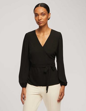 Black Anne Klein Long Sleeve Crossover Blouse Tops | BNZSD62044