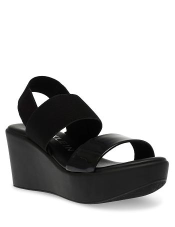 Black Anne Klein Praga Platform Sandals Wedges | UNZND97067