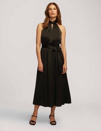 Black Anne Klein Twist Neck Halter Midi Dress | NZQCS60346