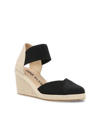 Black Anne Klein Zoey Round Toe Espadrille Wedges Sandals | UNZND32163