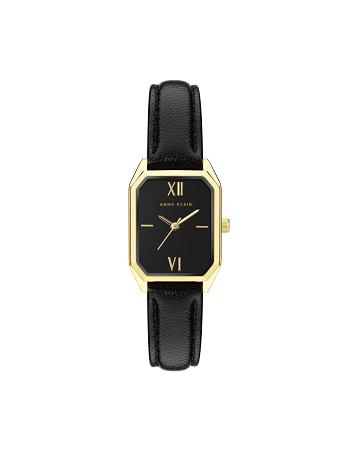 Black / Gold Anne Klein Octagonal Shaped Leather Strap Watch Rectangular | FNZHY62365