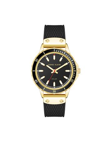 Black / Gold Anne Klein Solar Rubber Strap Watch Considered | BNZSD63403