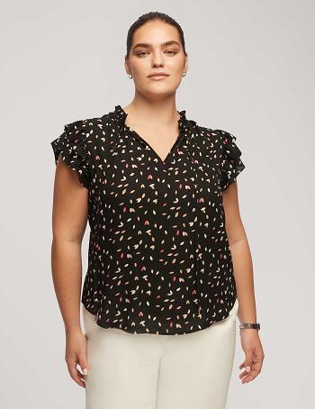 Black / Multicolor Anne Klein Printed Sleeveless Ruffle Tie Blouse Plus Size | ZNZMJ20118