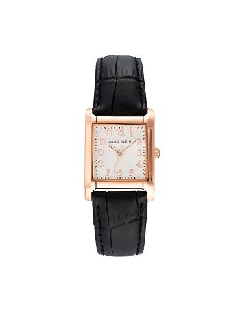 Black / Rose / Gold Anne Klein Square Case Strap Watch Leather | GNZEC89912