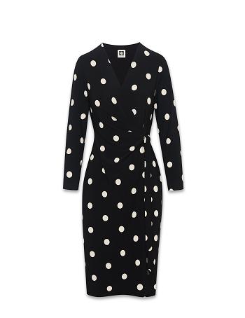 Black / White Anne Klein Dot Print Faux Wrap Dress Best Sellers | NZJBT57062