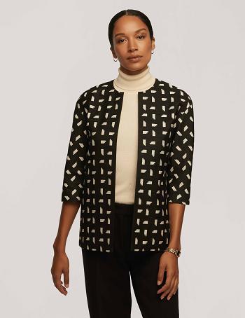 Black / White Anne Klein Jacquard Topper With Dropped Shoulder Blazers | TNZPQ26399