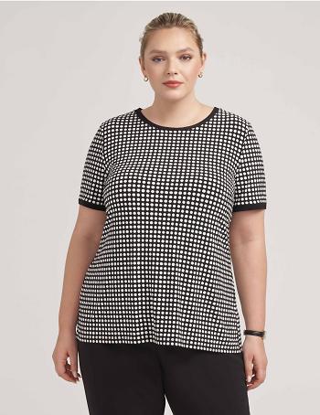 Black / White Anne Klein Pearly Dot Print Ity Button Back Top Plus Size | NZJKU68962