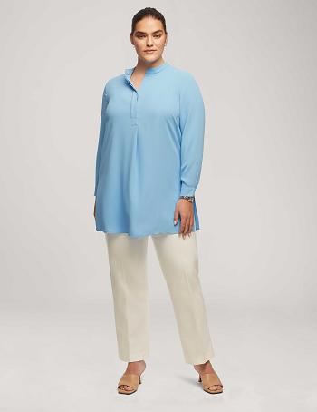 Blue Anne Klein Long Sleeve Popover Blouse Plus Size | ANZWC45876