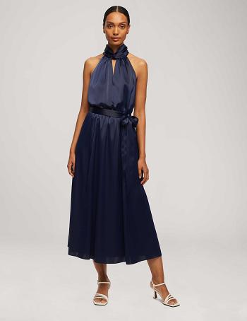 Blue Anne Klein Twist Neck Halter Midi With Sash Dress | NZXBR45751