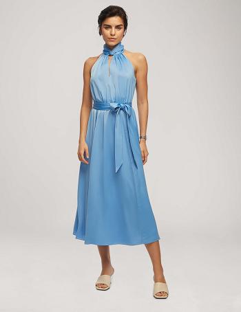 Blue Anne Klein Twist Neck Halter Midi With Sash Dress | ZNZMJ81007