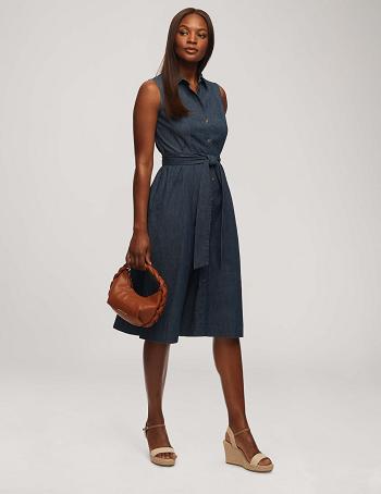 Blue / Wash Anne Klein Denim Sleeveless Shirt Dress | NZXMI62469