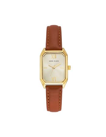 Brown / Gold Anne Klein Octagonal Shaped Leather Strap Watch Best Sellers | MNZFT20554