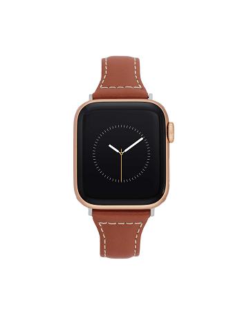 Brown / Silver Anne Klein Stitched Band for Apple Watch® Leather | NZNZX54390