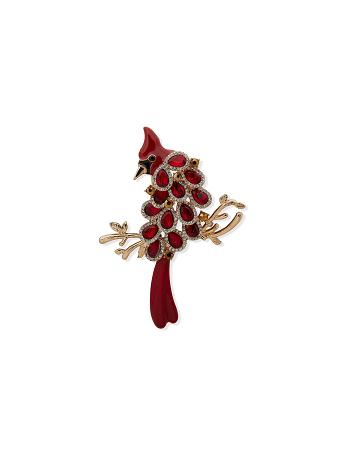 Gold Anne Klein Box Pin Crystal Cardinal Brooches | XNZBH35180