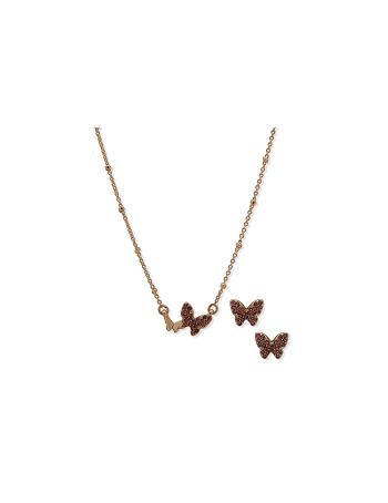 Gold Anne Klein Butterflies Motif Necklace and Earring Set in Pouch Jewelry Sets | ZNZMJ52155