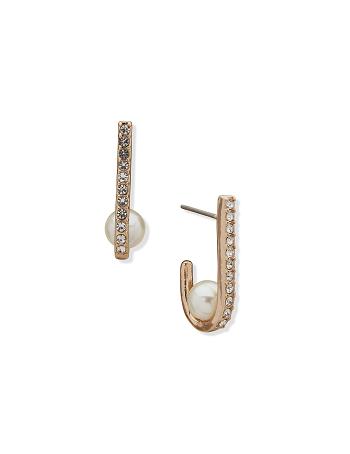 Gold Anne Klein C Hoop Earring With Pearl Pierced Earrings | ZNZNQ17553