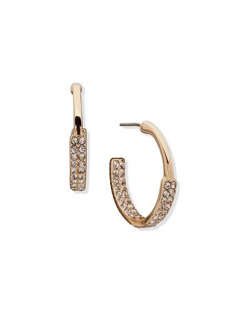 Gold Anne Klein C Hoop With Pave Pierced Earrings | ENZHC40088