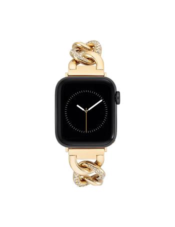 Gold Anne Klein Chain Link Bracelet Band with Premium Crystals Apple Watch Accessories | YNZVQ34633