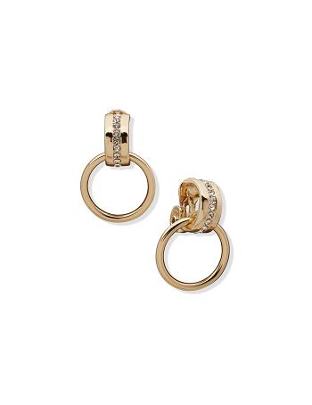 Gold Anne Klein Doorknocker Crystal Clip Earrings | NZJZR22073