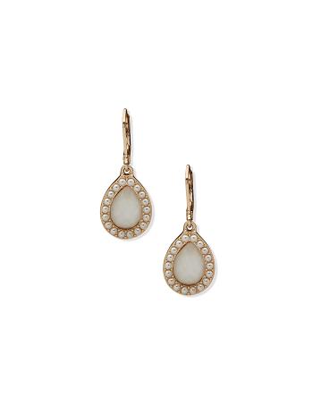 Gold Anne Klein Drop with Pearl Halo Pierced Earrings | NZNZX99261