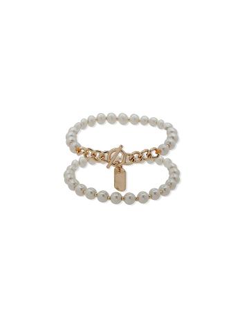 Gold Anne Klein Faux Pearl Stretch Set Bracelet | XNZGW75528