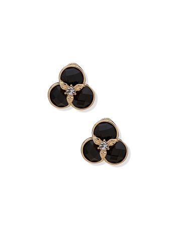 Gold Anne Klein Flower Button Crystal Clip on Earrings | DNZVO97704