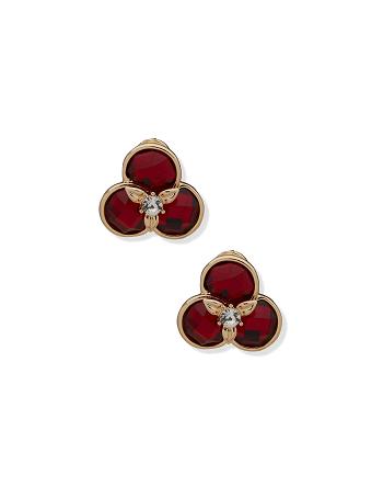 Gold Anne Klein Flower Button Siam Clip on Earrings | ZNZMJ71362