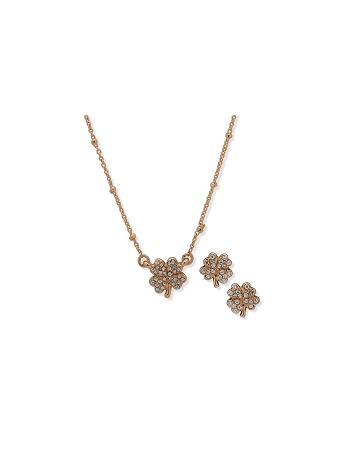 Gold Anne Klein Four Leaf Clover Necklace and Earring Set in Pouch Jewelry Sets | ANZWC57055