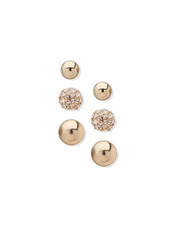 Gold Anne Klein Gold-Tone Trio Post Buttons Set Pierced Earrings | NZZPD96030