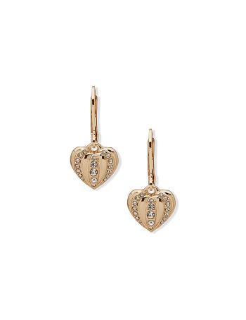 Gold Anne Klein Heart Drop Crystal Pierced Earrings | XNZBH25166