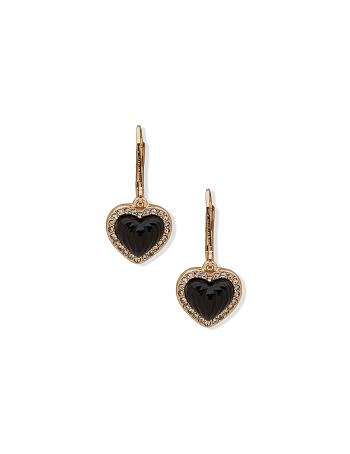 Gold Anne Klein Heart Drop Jet Pierced Earrings | BNZSO17730