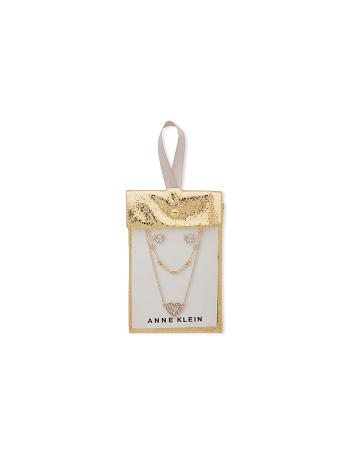 Gold Anne Klein Heart Pendant Earring Pouch Set Necklace | NZEAH26708