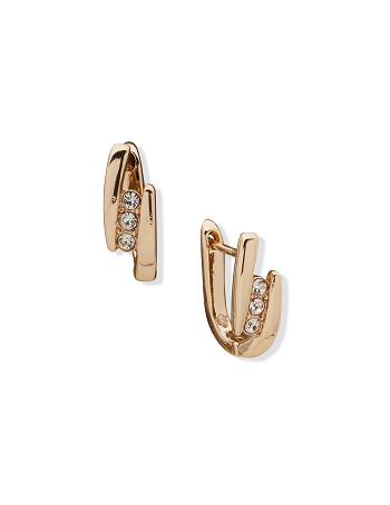 Gold Anne Klein Huggie Hoop With Pave Pierced Earrings | FNZHY45963