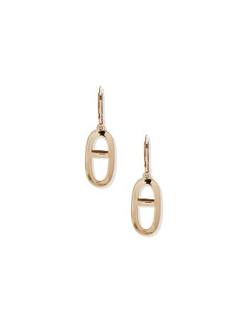 Gold Anne Klein Link Levback Drop Earring Pierced Earrings | NZQCS69354