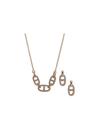 Gold Anne Klein Links Necklace and Earring Set in Pouch Jewelry Sets | GNZUC42787