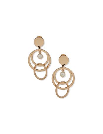 Gold Anne Klein Orbital Drop Clip With Pearl Earrings | TNZPQ81651