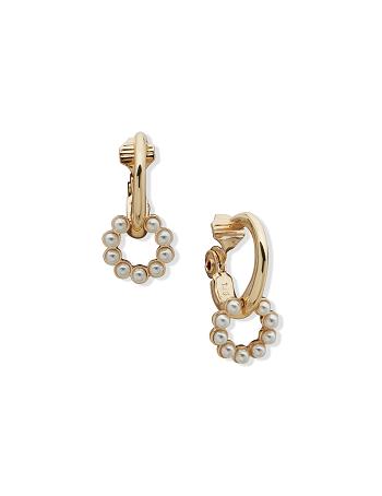 Gold Anne Klein Orbital Hoop With Halo Pearl Clip Earrings | LNZTR87025