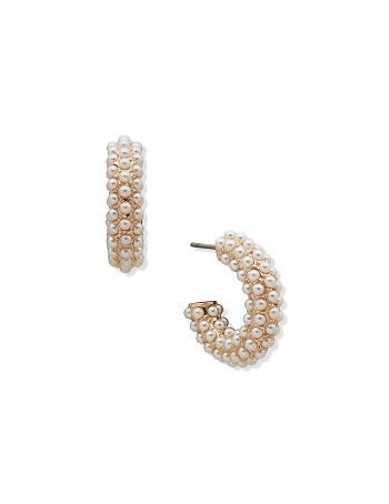 Gold Anne Klein Pearl C Hoop Pierced Earrings | NZIIZ66086