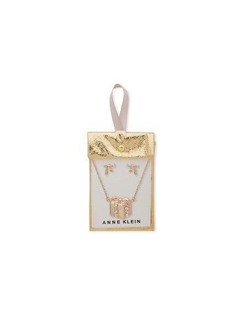 Gold Anne Klein Present Pendant Earring Pouch Set Necklace | ANZDF72103