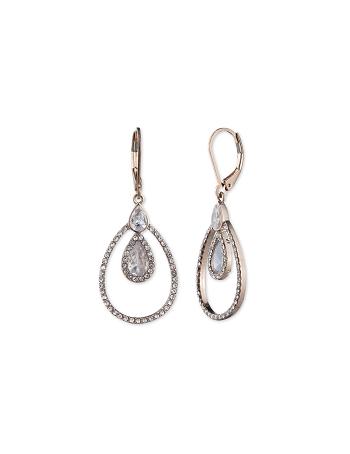 Gold Anne Klein Rose Gold-Tone Crystal Pave Rim Drop Earrings | NZJZR48089