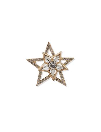 Gold Anne Klein Star Crystal Pin in Gift Box Brooches | QNZUV85908