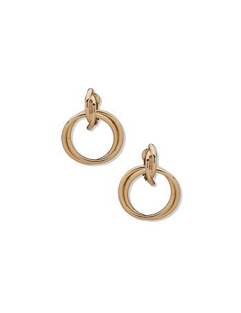 Gold Anne Klein Textured Drop Hoop Clip on Earring Earrings | ANZDF67723