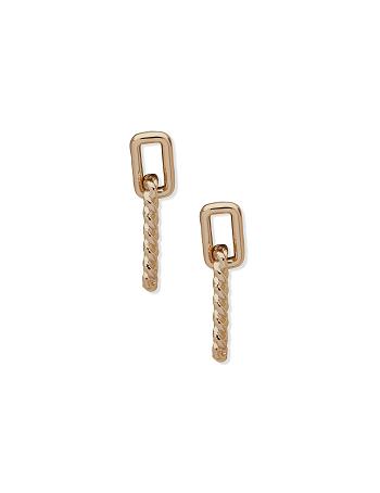 Gold Anne Klein Twist Drop Pierced Earrings | NZZPD93479