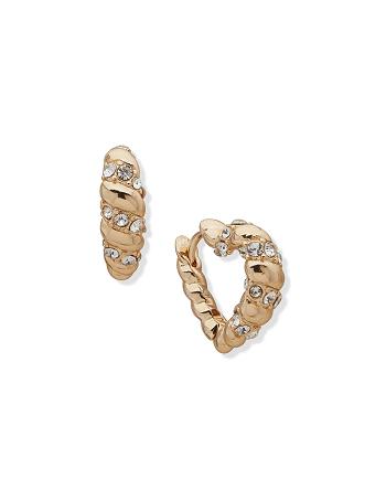 Gold Anne Klein Twisted Heart Huggie Hoop Pierced Earrings | NZQAV31137