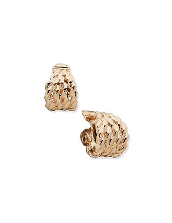 Gold Anne Klein Woven Texture Hoop Clip Earrings | NZJBT46115