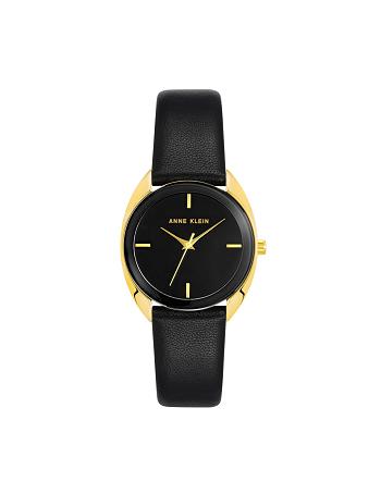 Gold / Black Anne Klein Modern Strap Watch Leather | NZZDE59870