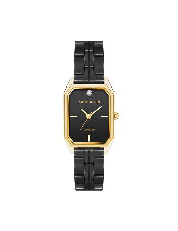 Gold / Black Anne Klein Octagonal Diamond Dial Watch Ceramics | NZXBR17429